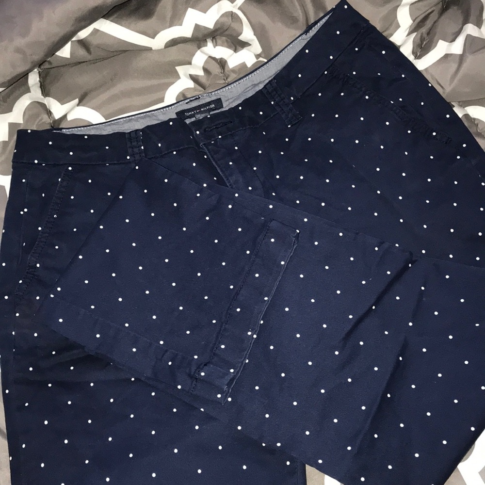 Navy office pants with polka dots